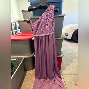 Purple Lace One-Shoulder Evening Gown p11